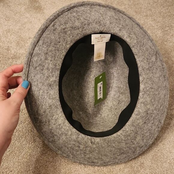 Kate Spade Gray Wool Fedora Hat w/ Black Bow Band One Size NWT main image 7